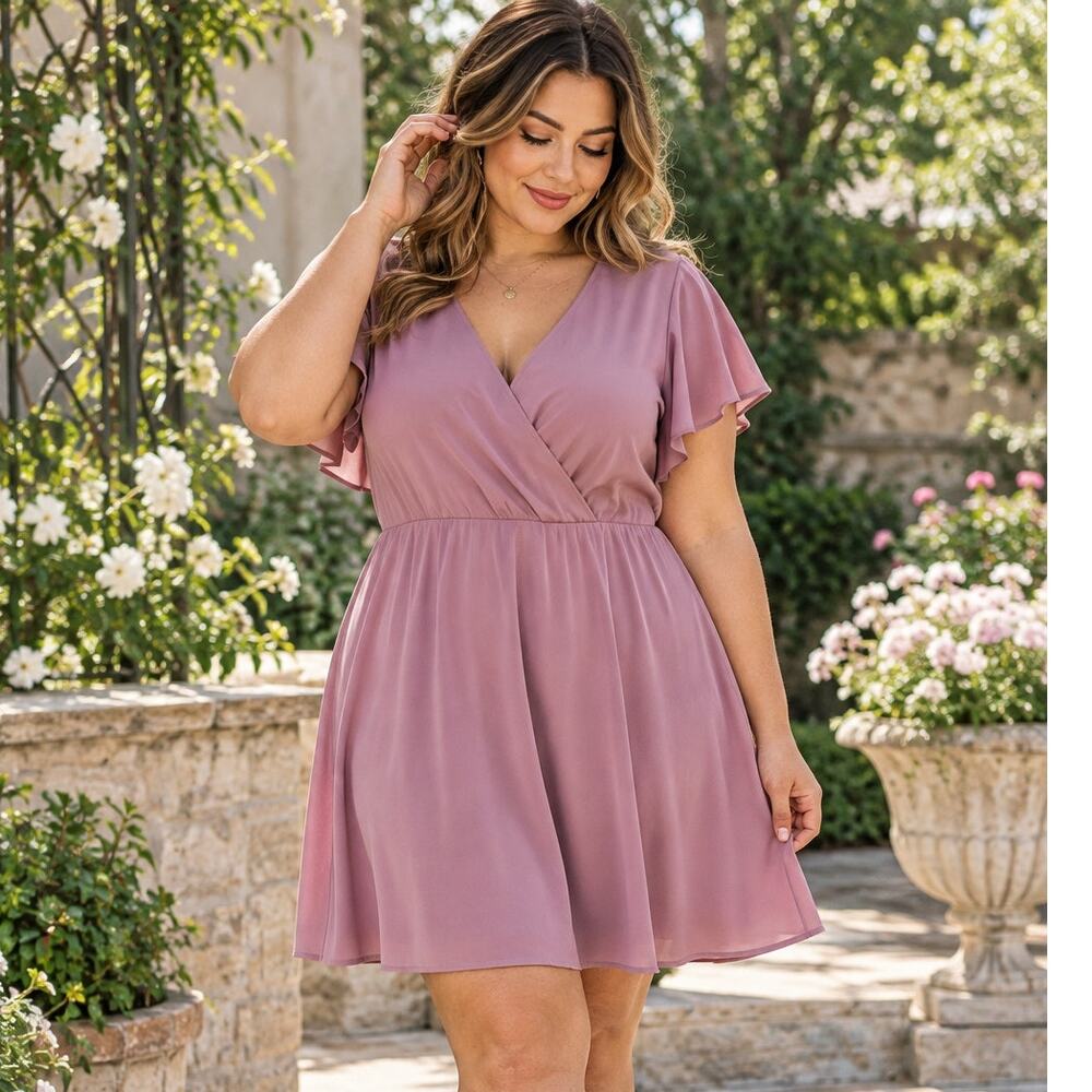 NWT Mauve Pink Surplice Fit Flare Dress Romantic Wedding Guest Date Night XL